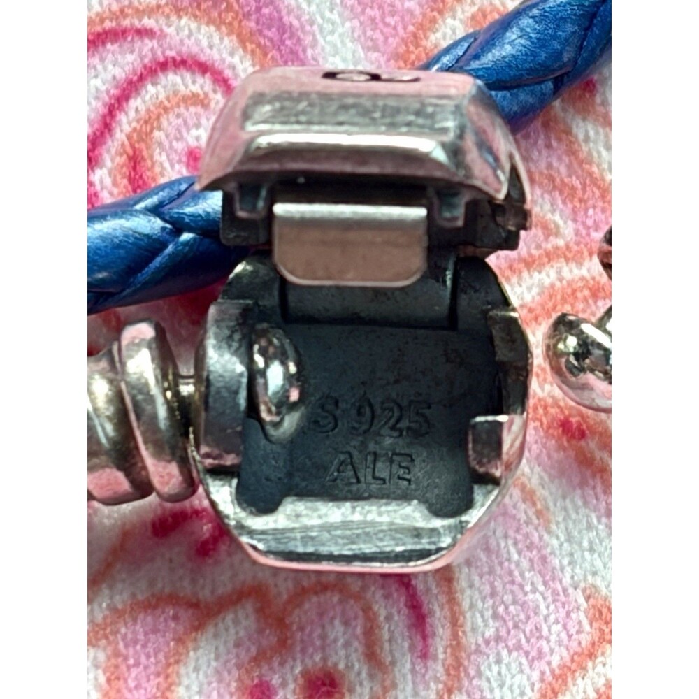 PANDORA Blue Leather Double Bracelet with Sterling Silver Clasp - EUC - Picture 5 of 5
